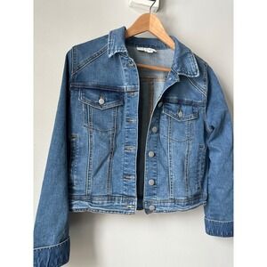 Jessica Simpson‎ Maternity Denim Jacket Stretch Blue Classic Trucker Sz M